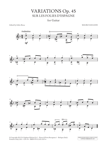 Variations Op. 45 sur les Folies d’Espagne for Guitar