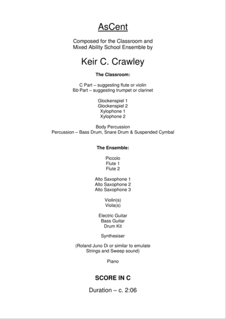 AsCent for Mixed Ability School Ensemble and Classroom Small Ensemble scores gallery preview page 3