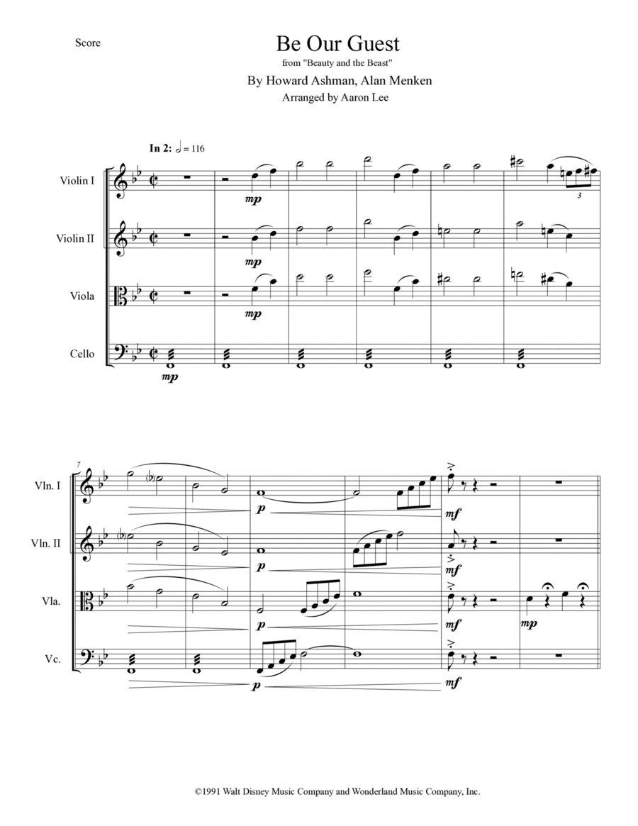 Be Our Guest String Quartet scores gallery preview page 1