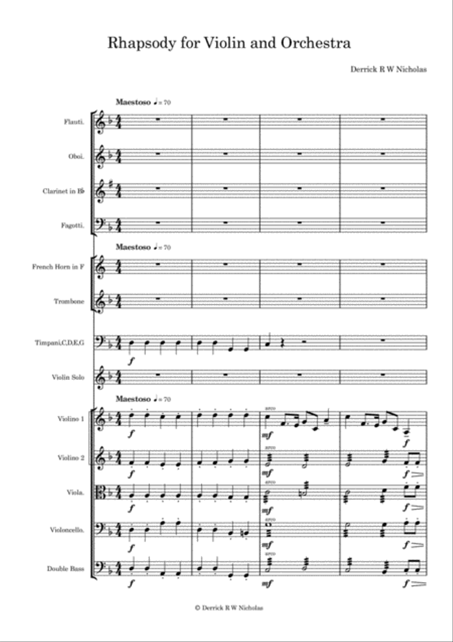 Rhapsody in F for Violin and Orchestra, Opus 3 - Full Score Full Orchestra scores gallery preview page 3