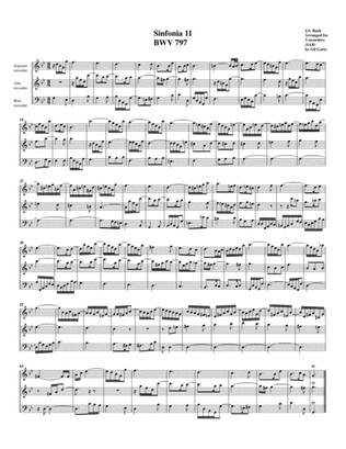 Sinfonia (Three part invention) no.11, BWV 797 (arrangement for 3 recorders)