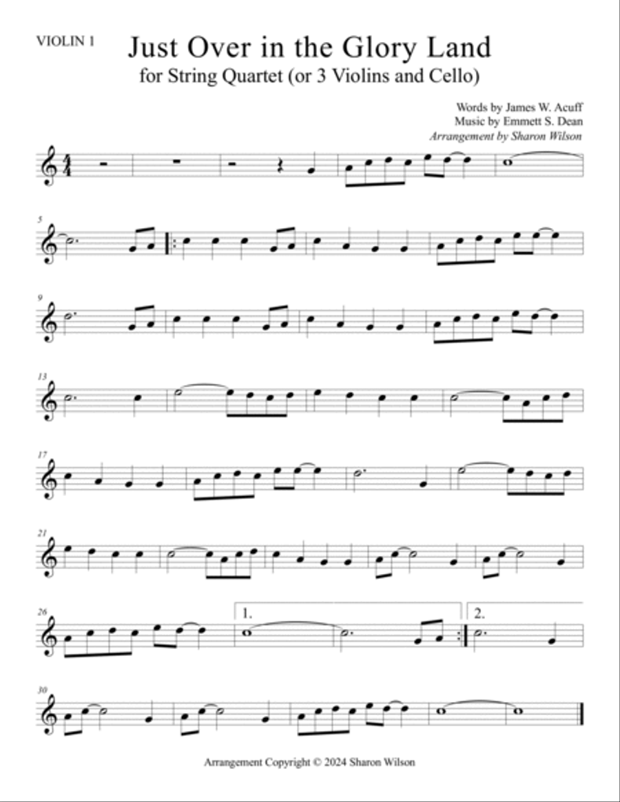 Just Over in the Glory Land (Easy String Quartet) String Quartet scores gallery preview page 3