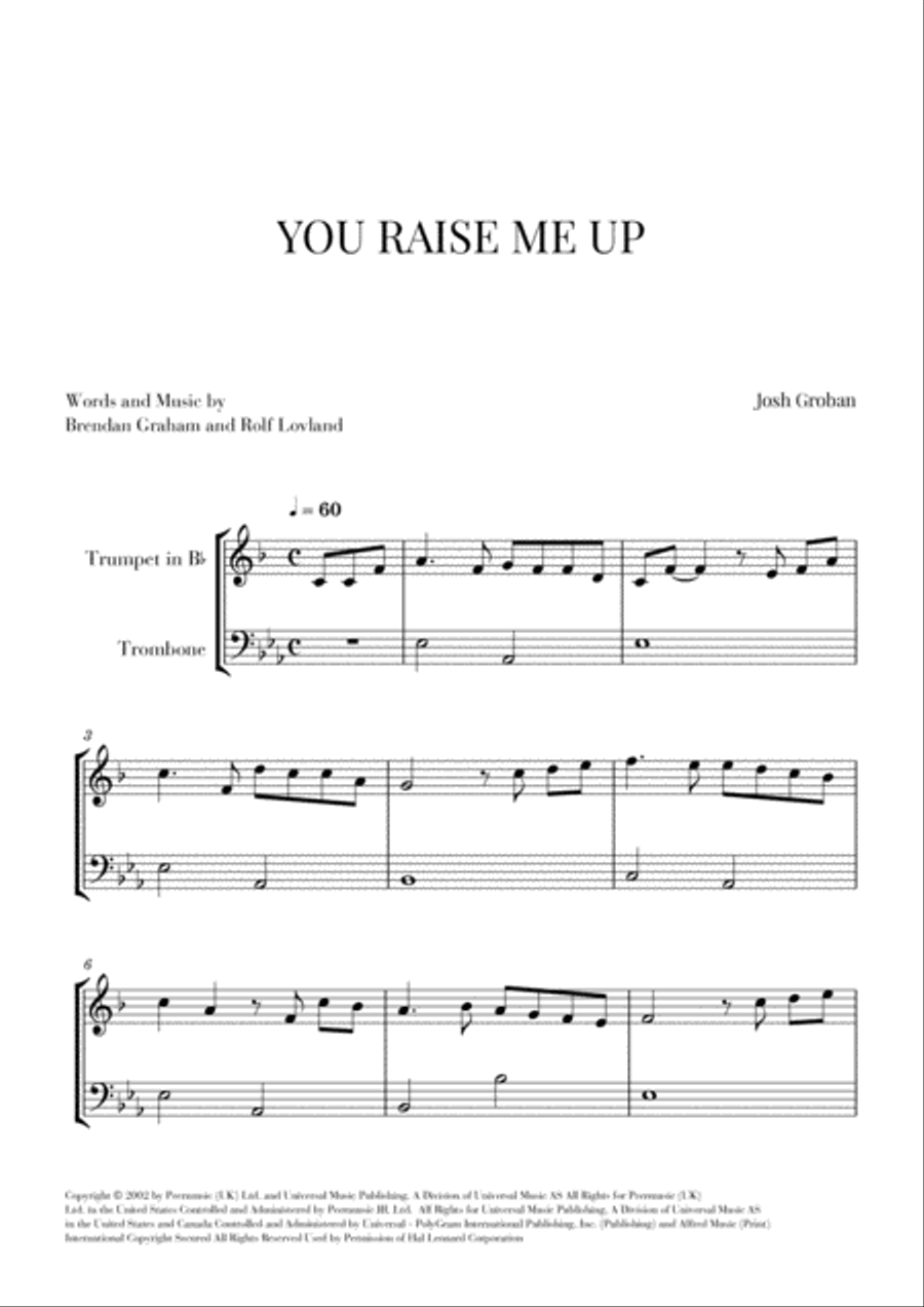 You Raise Me Up Brass Duet scores gallery preview page 1