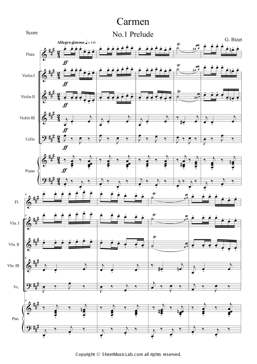 Carmen No.1 Prelude Orchestra scores gallery preview page 1