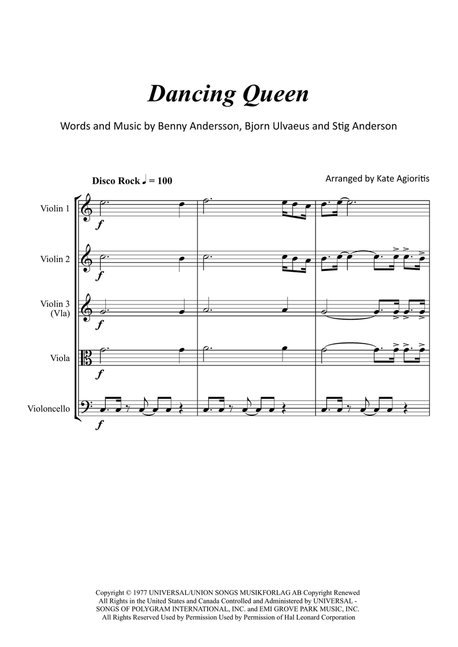 Dancing Queen String Quartet scores gallery preview page 2