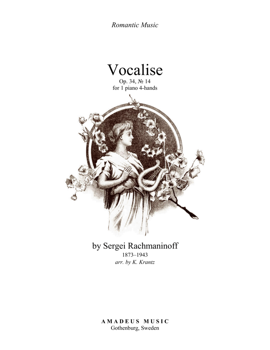 Vocalise Op. 34 for piano à quatre mains for 1 piano, 4 hands (orchestra version) 1 Piano, 4-Hands scores gallery preview page 1