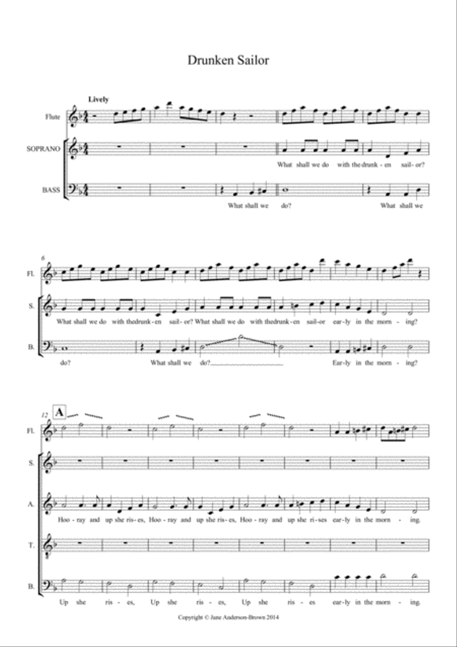 Drunken Sailor partnered with O sinner Man SATB 4-Part scores gallery preview page 1