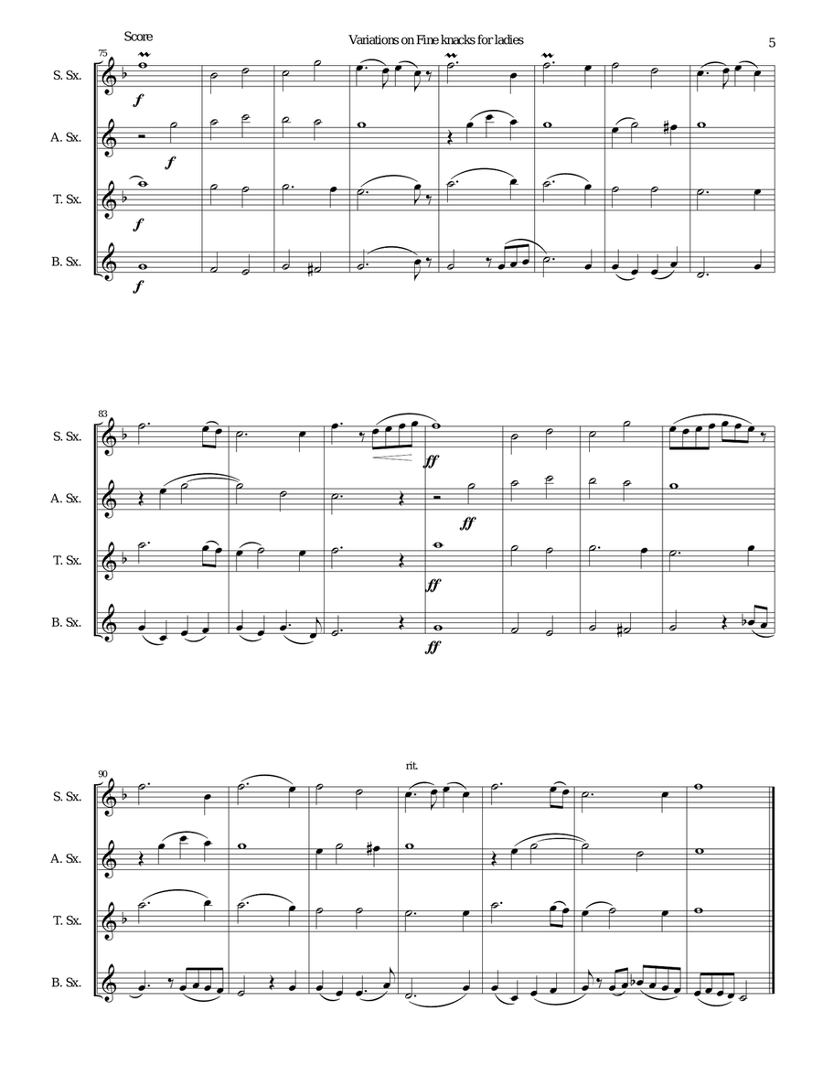 Fine knacks for ladies (with variations) - for saxophone quartet Saxophone Quartet scores gallery preview page 5