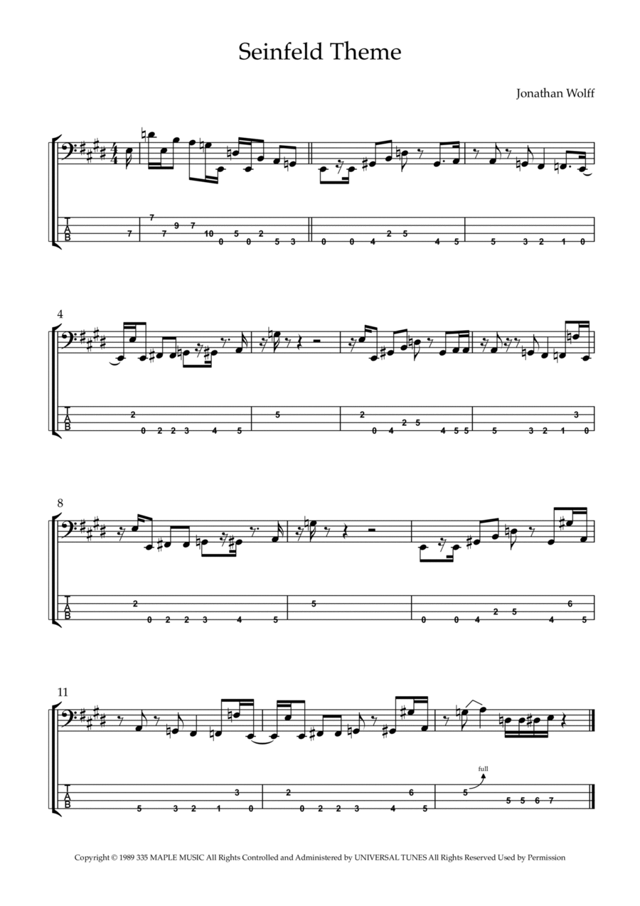 Seinfeld Theme Guitar Tablature scores gallery preview page 1