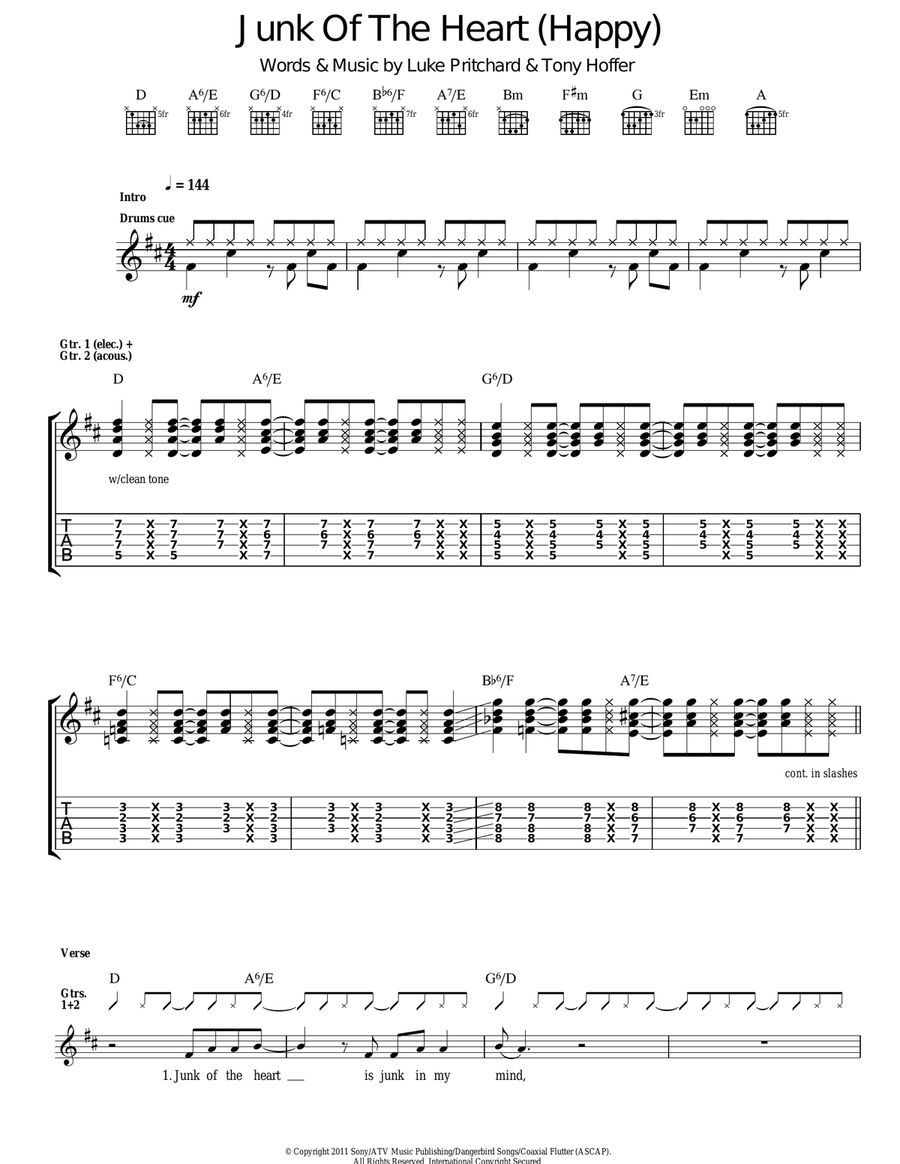 Junk Of The Heart (Happy) Guitar Tablature scores gallery preview page 1