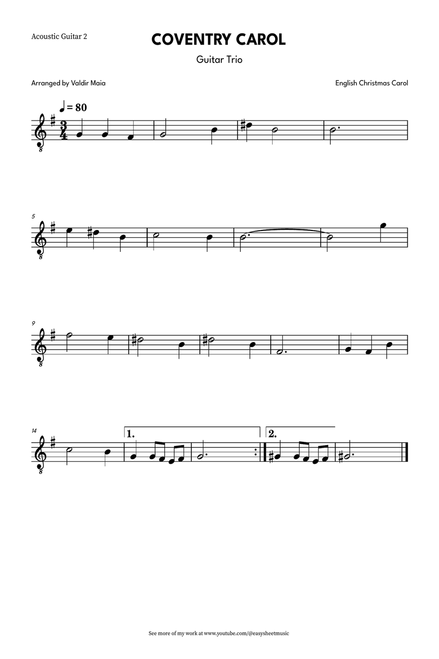 Coventry Carol for Guitar Trio (with Optional Piano Accompaniment) Guitar Ensemble scores gallery preview page 4