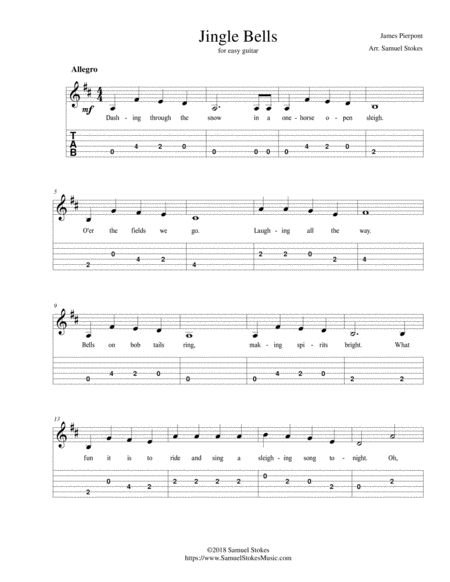 Jingle Bells - for easy guitar with TAB (optional voice) image number null
