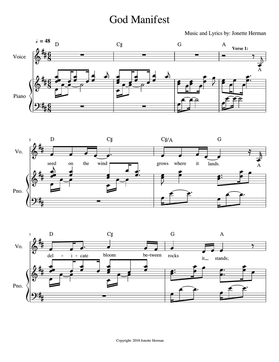 God Manifest God Manifest Piano, Vocal scores gallery preview page 1