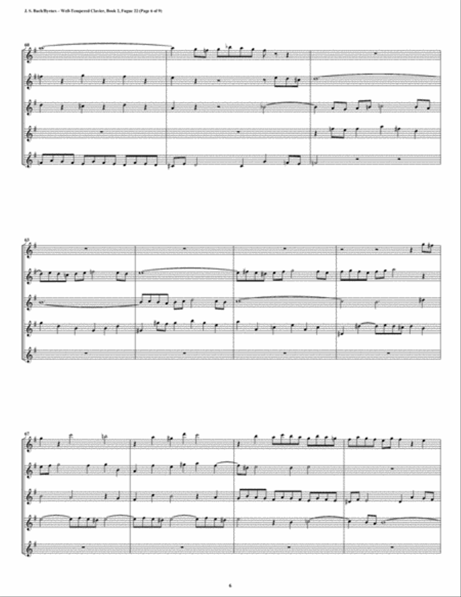Fugue 22 from Well-Tempered Clavier, Book 2 (Clarinet Quintet) Clarinet Quintet scores gallery preview page 6
