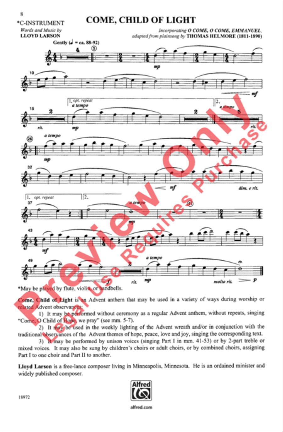 Come, Child of Light Unison Choir scores gallery preview page 15