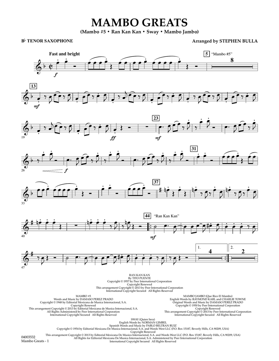 Mambo Greats - Bb Tenor Saxophone Concert Band scores gallery preview page 1