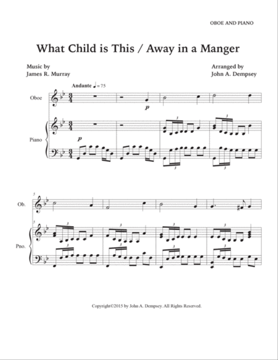 Christmas Medley (What Child is This / Away in a Manger): Oboe and Piano Piano scores gallery preview page 5