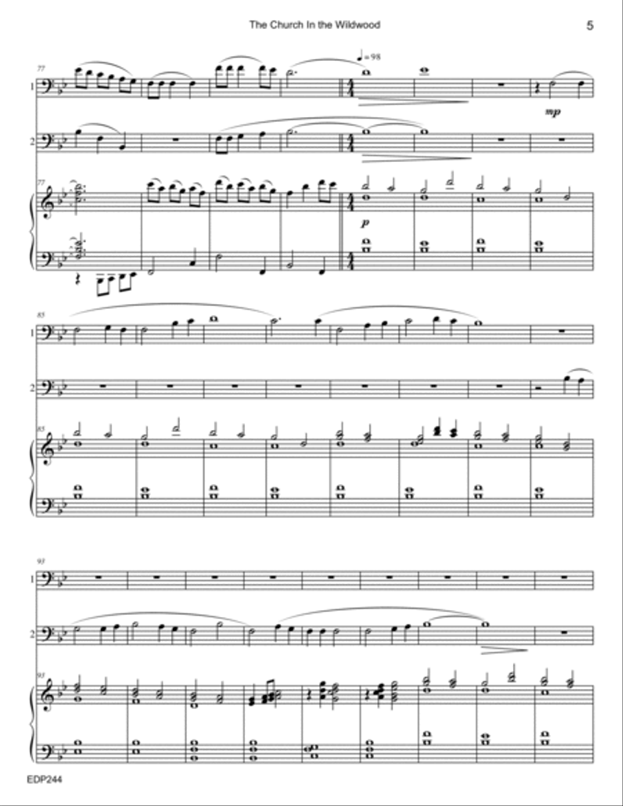 THE CHURCH IN THE WILDWOOD - EUPHONIUM/TROMBONE DUET with Piano Accompaniment Brass Duet scores gallery preview page 5