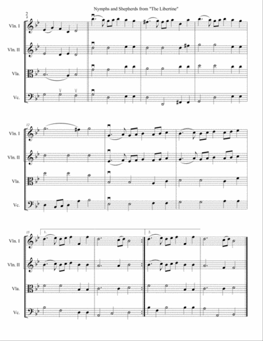 Nymphs and Shepherds by Purcell for String Quartet String Quartet scores gallery preview page 2