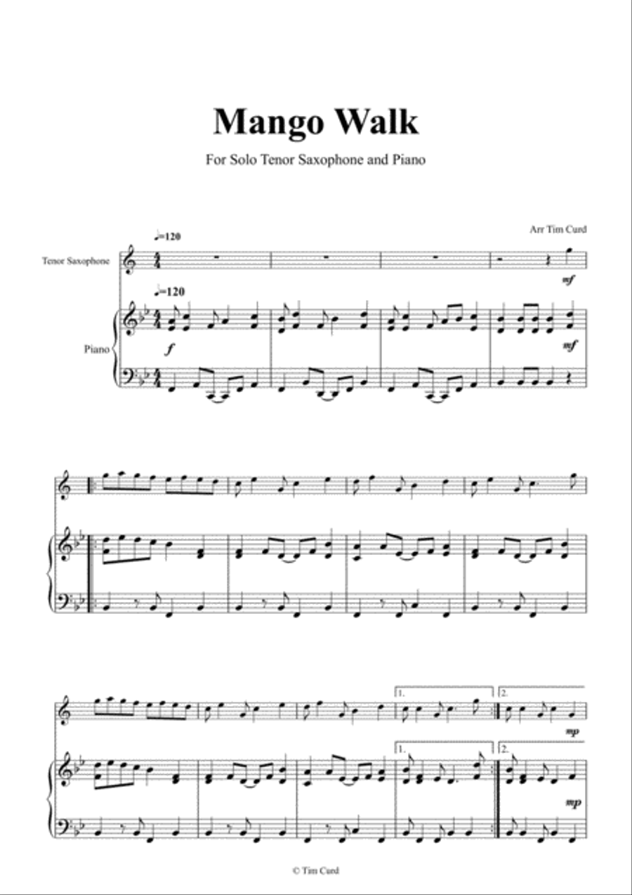 Mango Walk for Solo Tenor Saxophone and Piano Tenor Saxophone scores gallery preview page 2