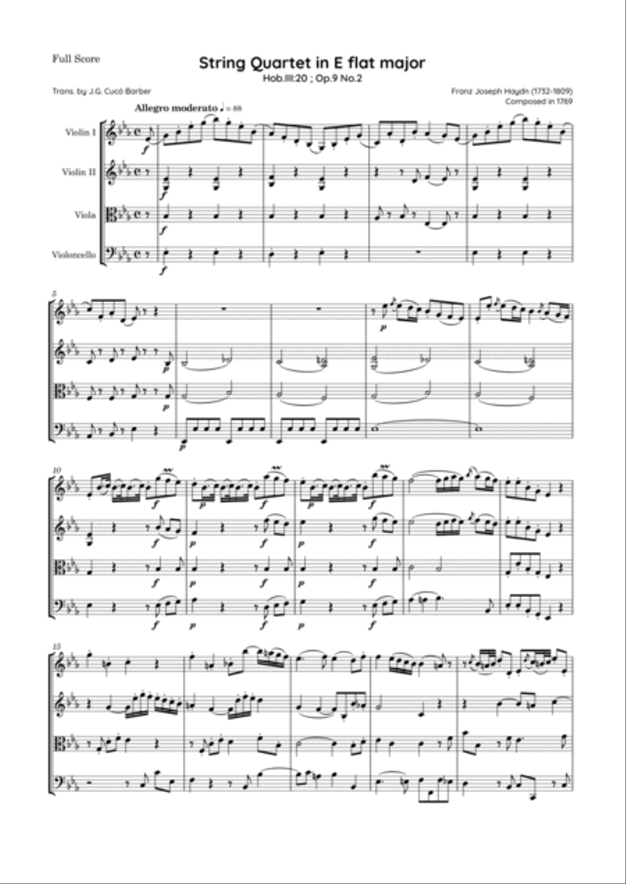 Haydn - String Quartet in E flat major, Hob.III:20 ; Op.9 No.2 String Quartet scores gallery preview page 2