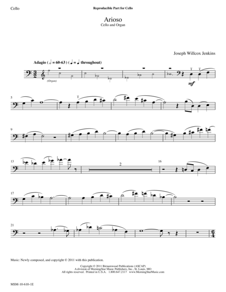 Arioso from Six Pieces for Organ, Volume 2 (Downloadable Cello Part)