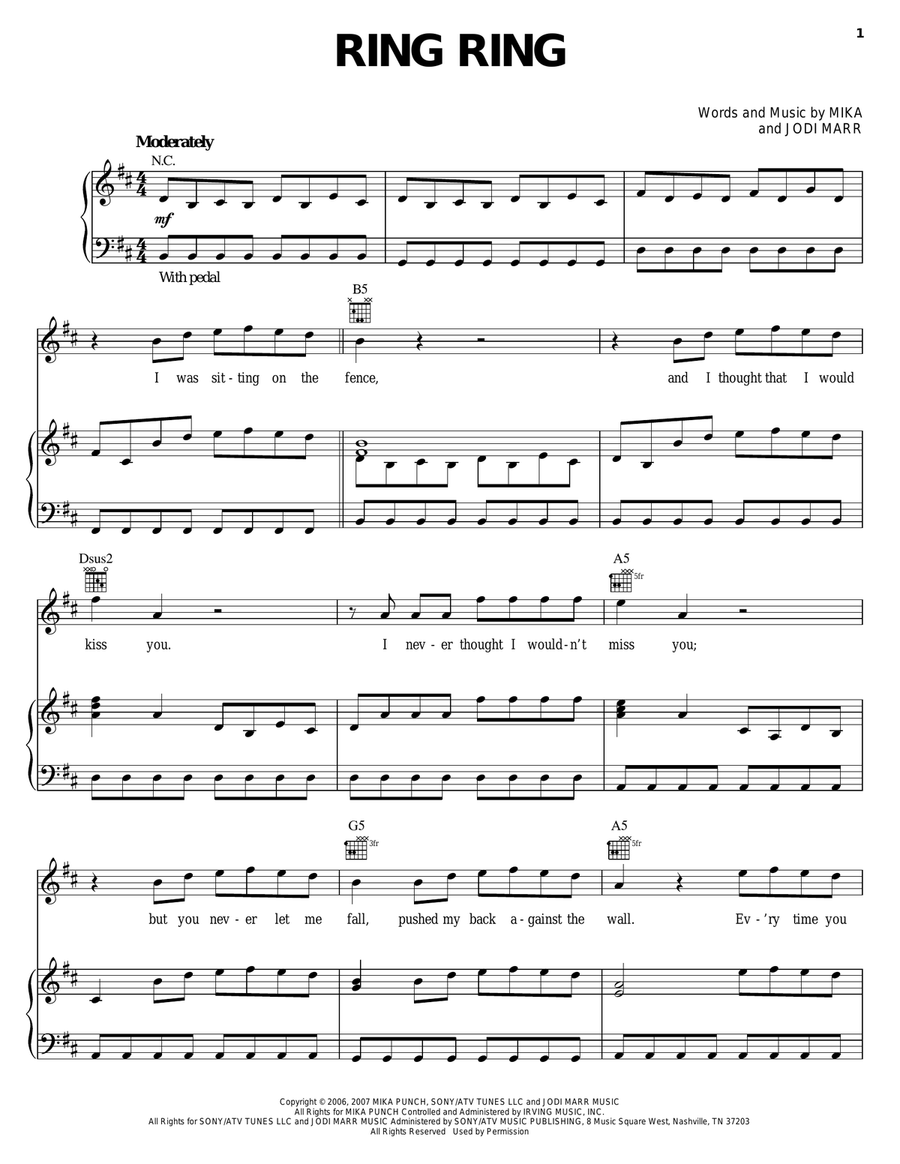 Ring Ring Ring Ring Piano, Vocal, Guitar scores gallery preview page 1