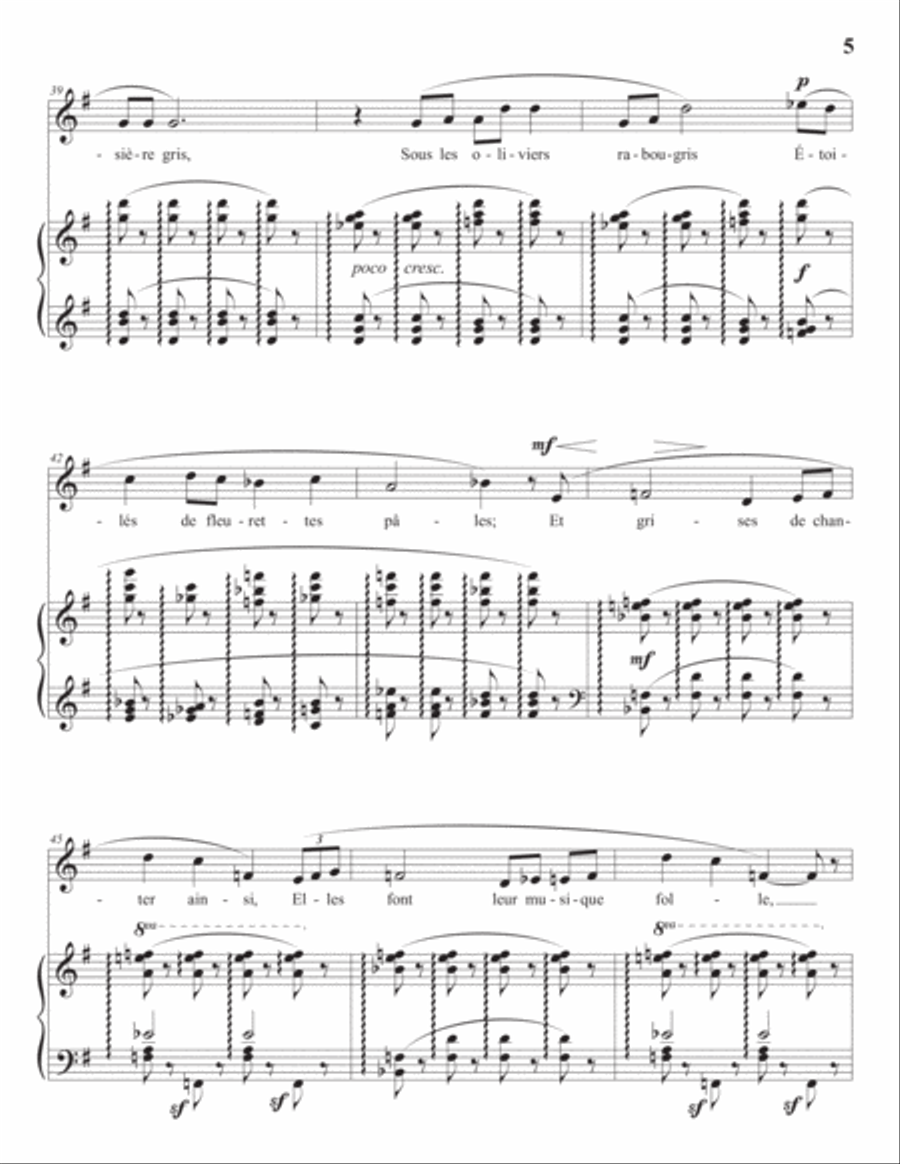 CHABRIER: Les cigales (transposed to G major) Voice scores gallery preview page 6
