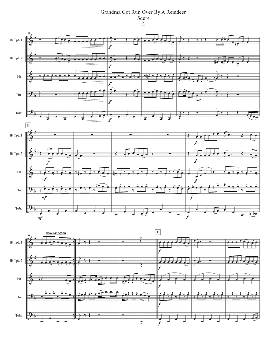Grandma Got Run Over By A Reindeer Brass Ensemble scores gallery preview page 3