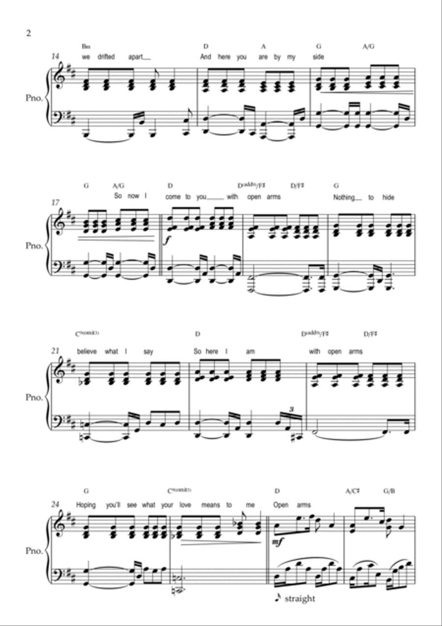 Open Arms Piano Solo scores gallery preview page 2