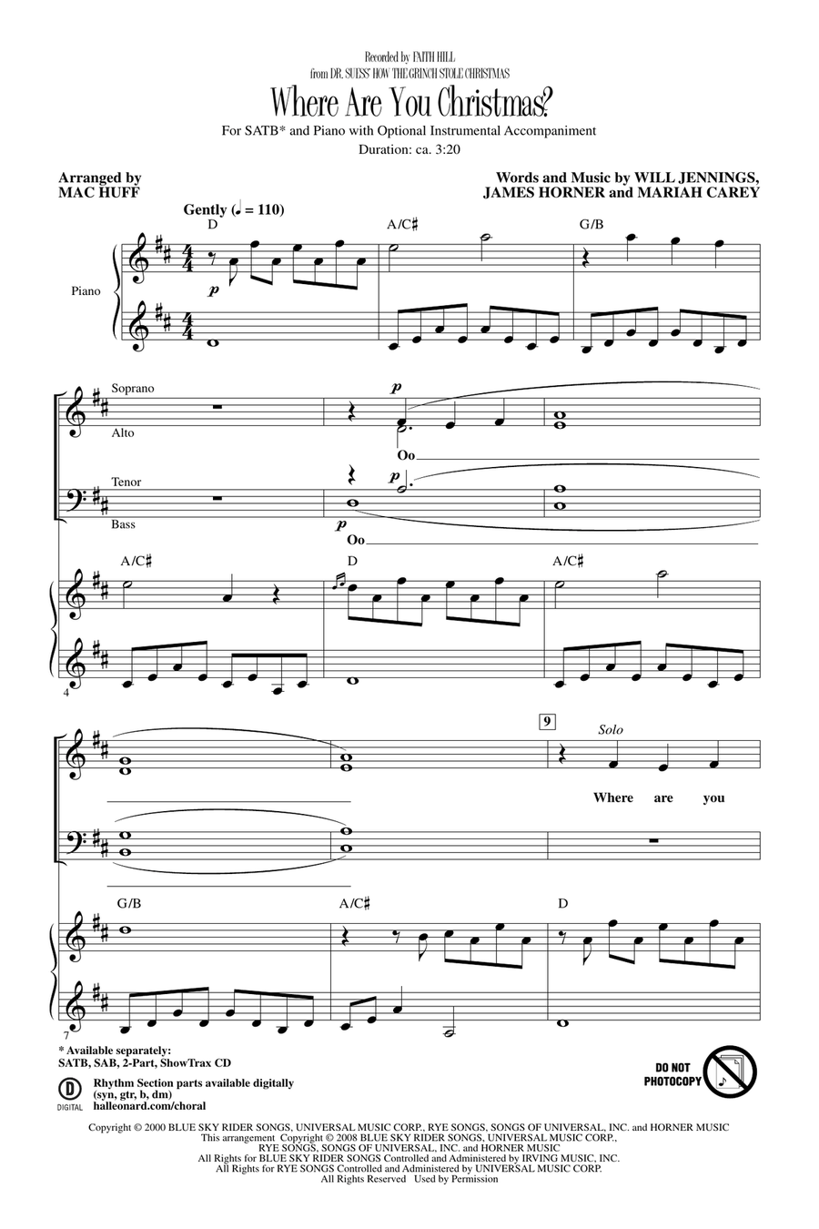 Where Are You Christmas? (arr. Mac Huff) (from How The Grinch Stole Christmas) 4-Part scores gallery preview page 1