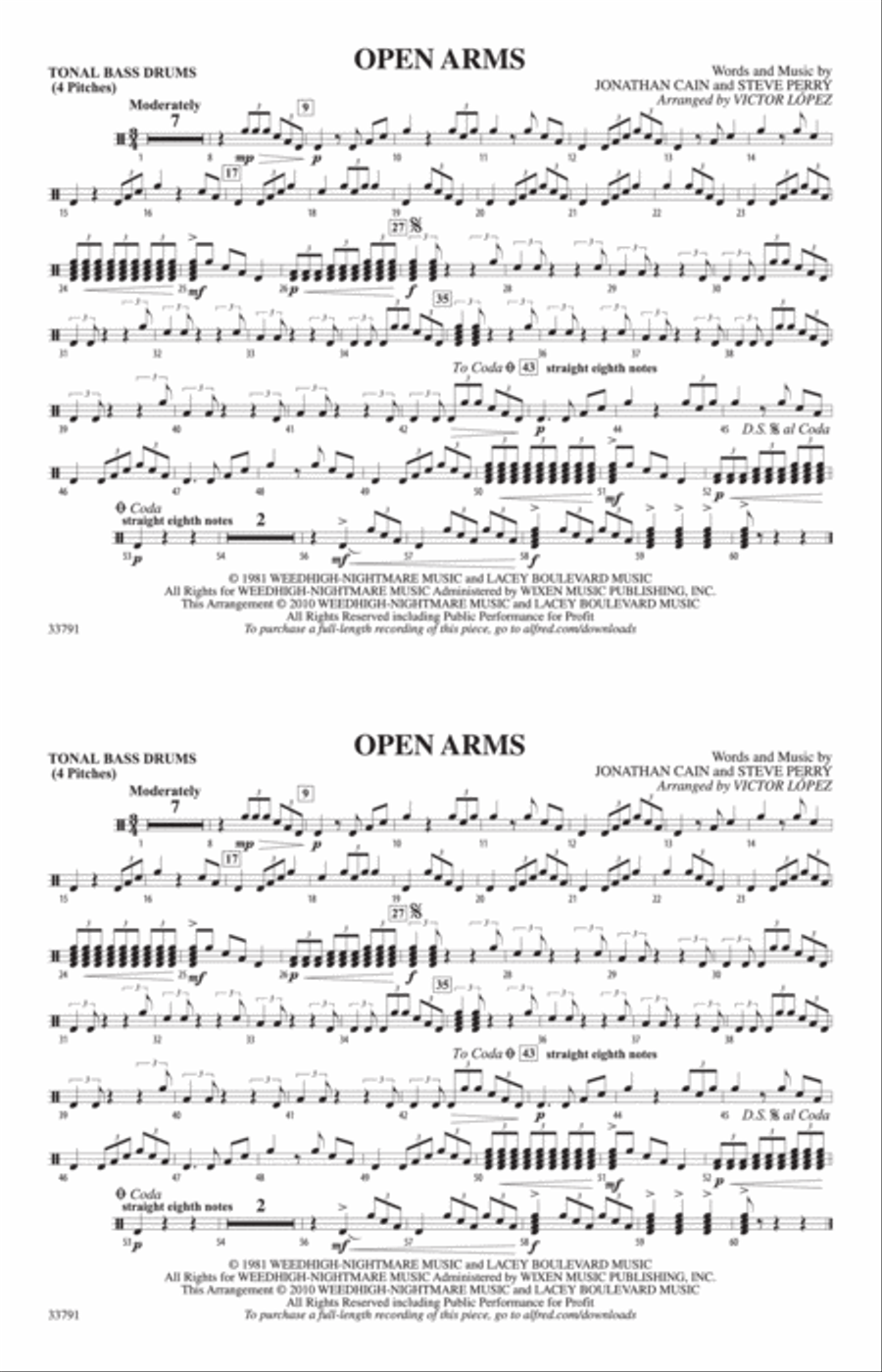 Open Arms: Tonal Bass Drum Marching Band scores gallery preview page 1
