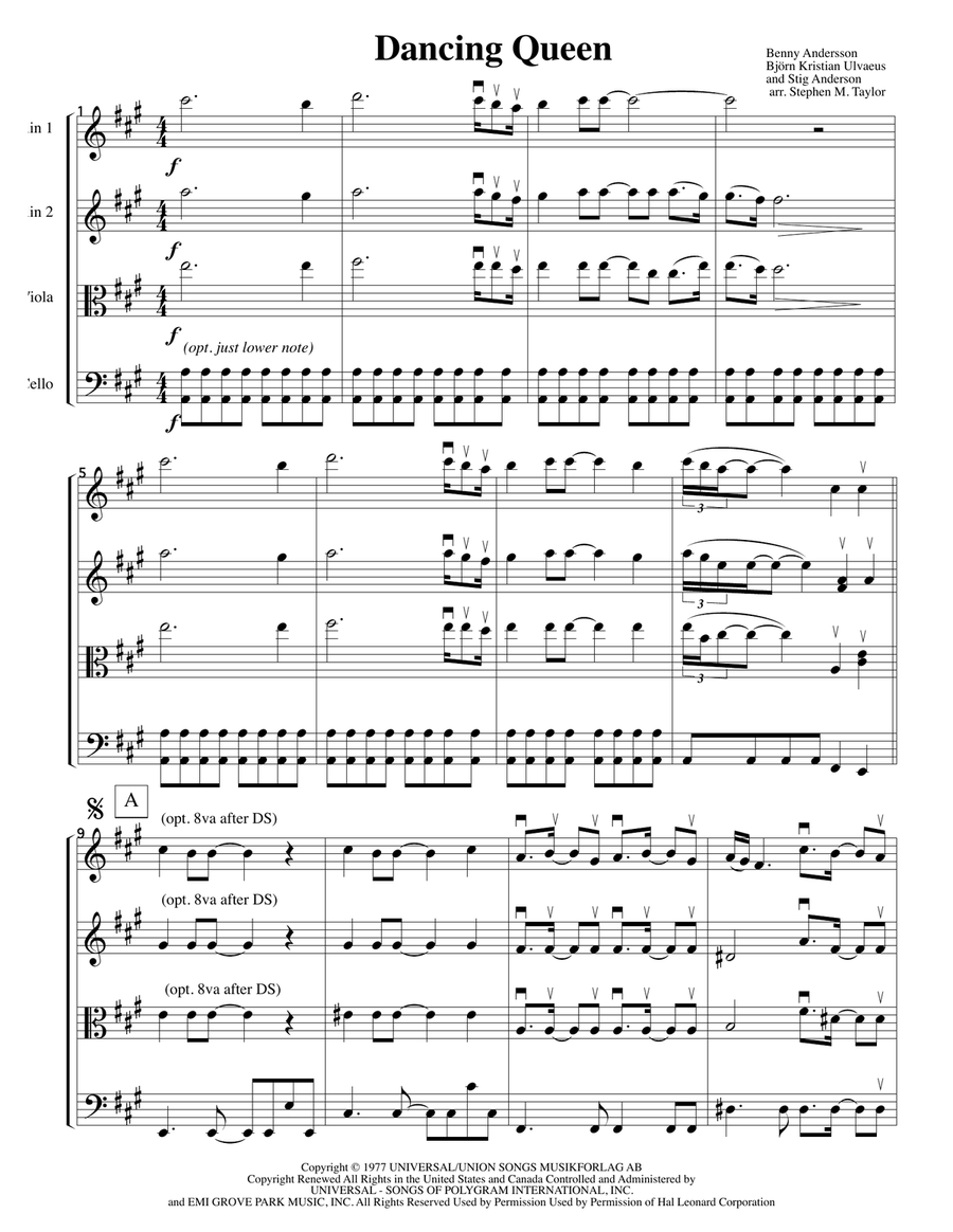 Dancing Queen String Quartet scores gallery preview page 1