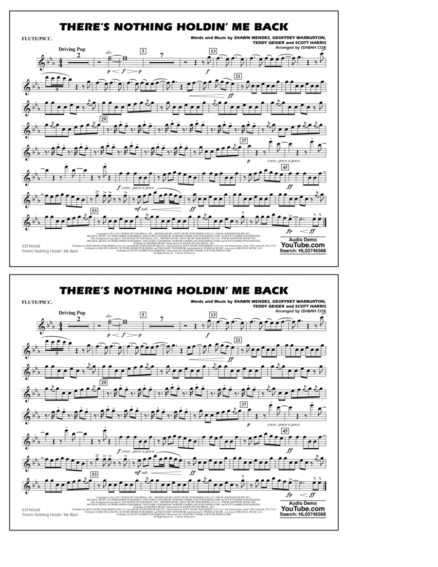 There's Nothing Holdin' Me Back (arr. Ishbah Cox) - Flute/Piccolo