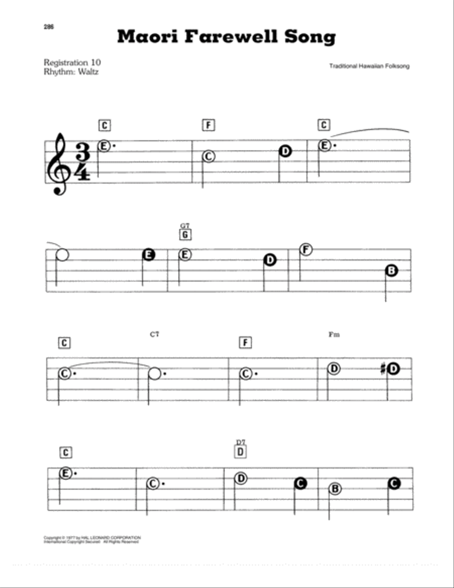 Maori Farewell Song Electronic Keyboard scores gallery preview page 1