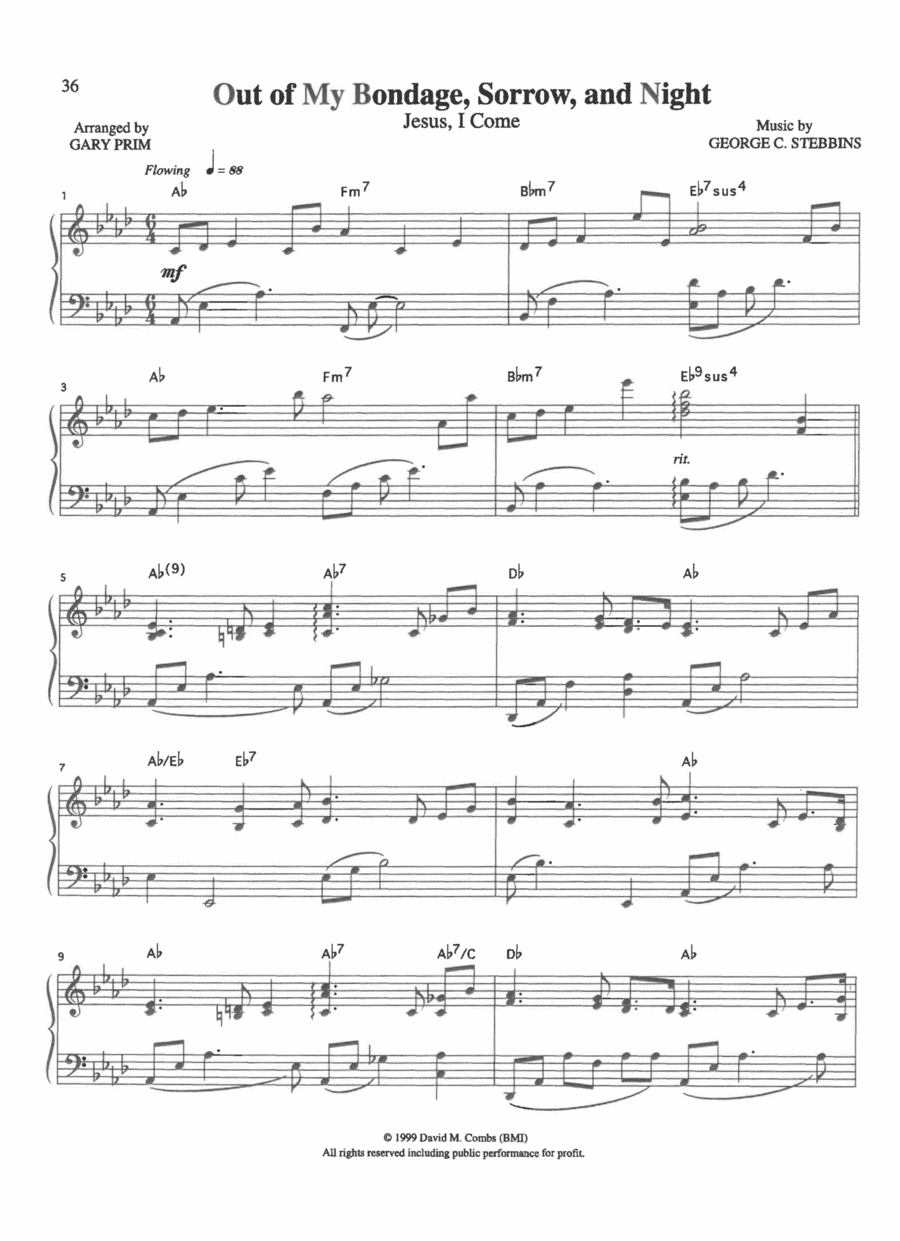 Out of My Bondage, Sorrow, and Night Piano Solo scores gallery preview page 1