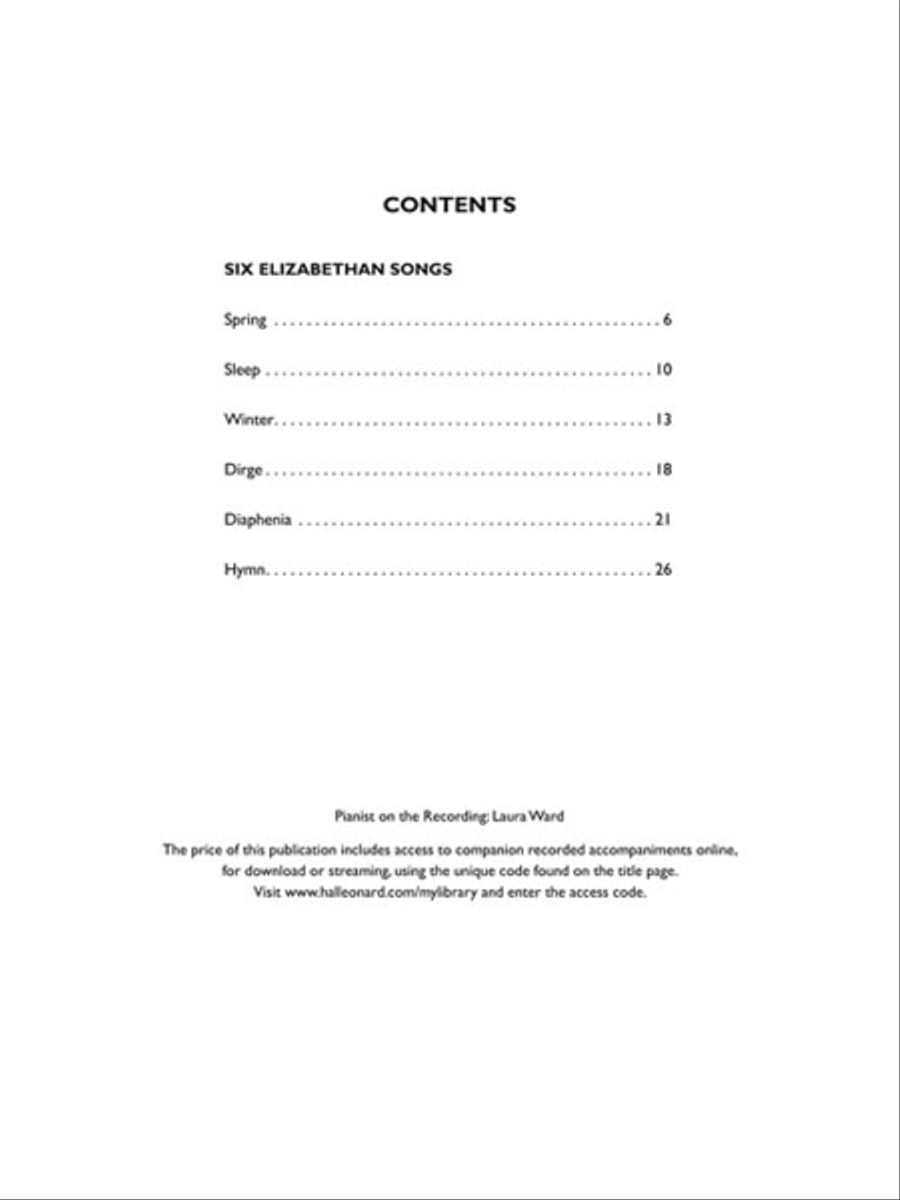 Six Elizabethan Songs – High Voice – New Edition – With Online Accompaniments High Voice scores gallery preview page 3