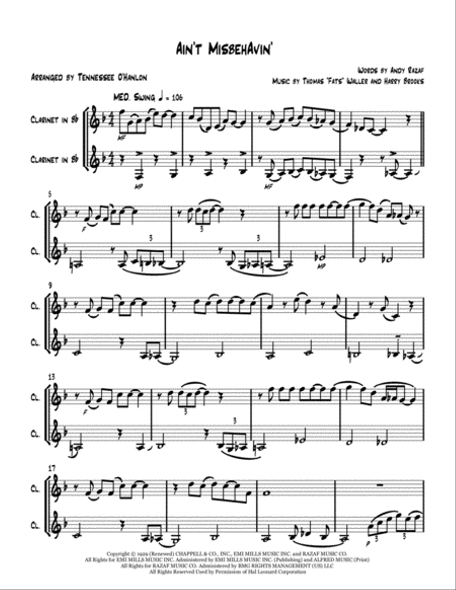 Ain't Misbehavin' Clarinet Duet scores gallery preview page 2