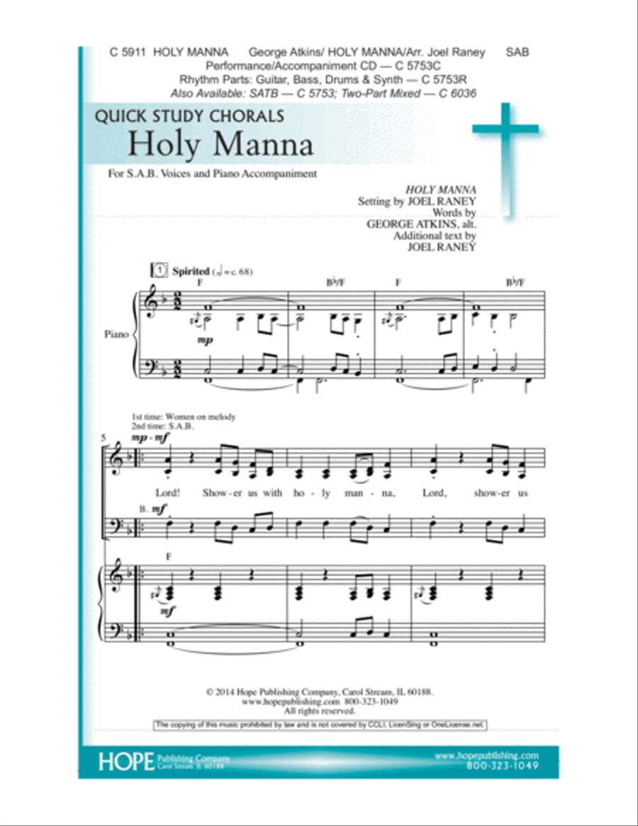 Holy Manna Choir scores gallery preview page 1