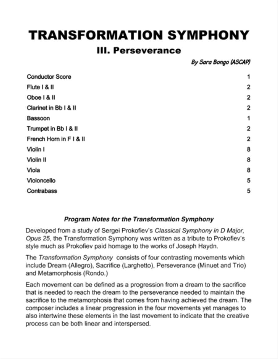 TRANSFORMATION SYMPHONY Movement III- PERSEVERANCE Chamber Orchestra scores gallery preview page 2