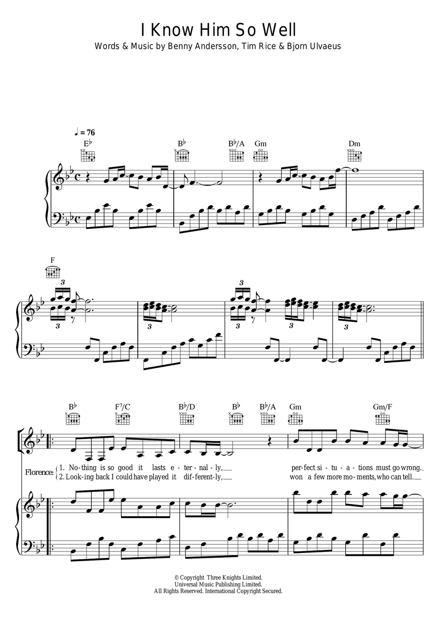 I Know Him So Well (from Chess) Piano, Vocal, Guitar scores gallery preview page 1