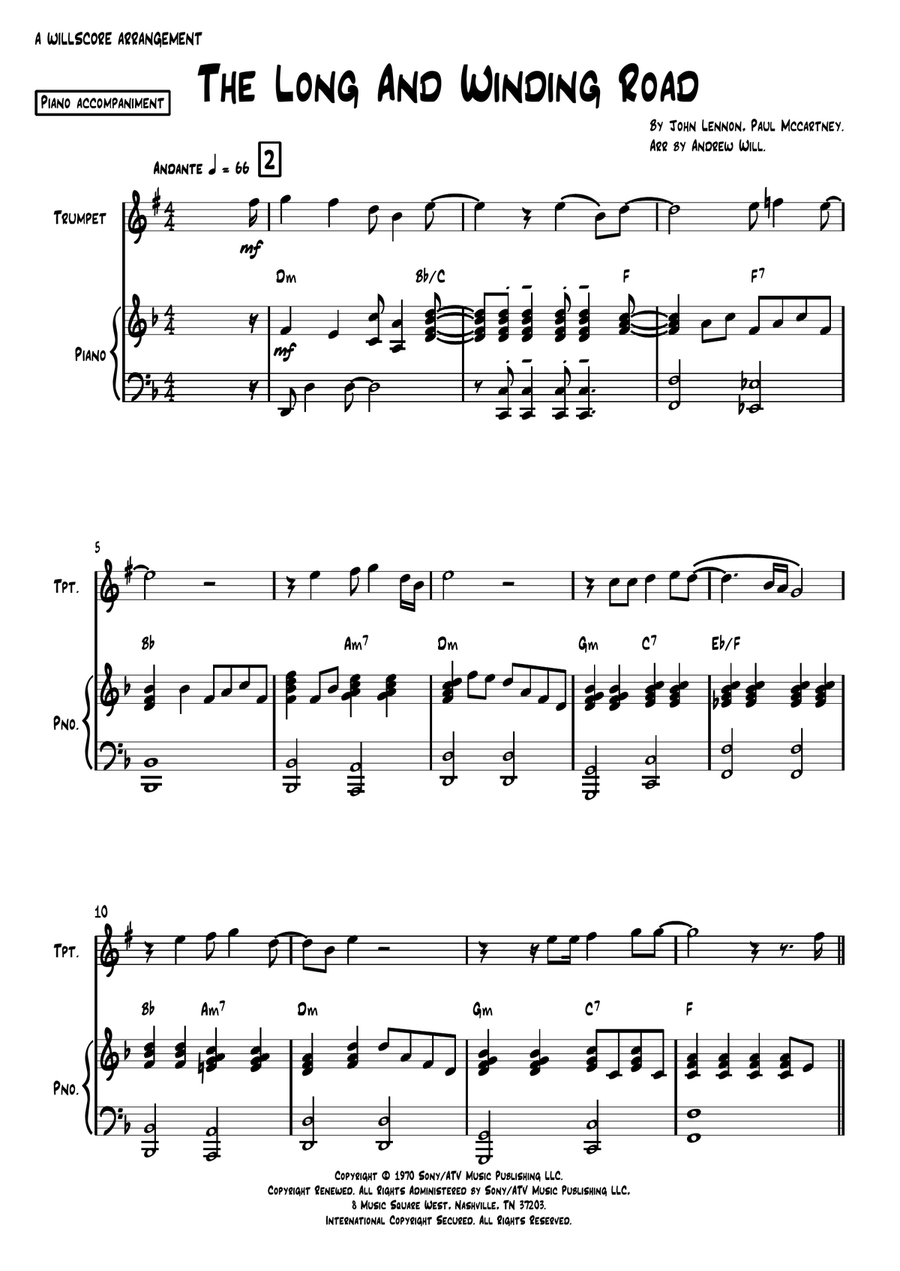 The Long And Winding Road B-Flat Trumpet scores gallery preview page 1