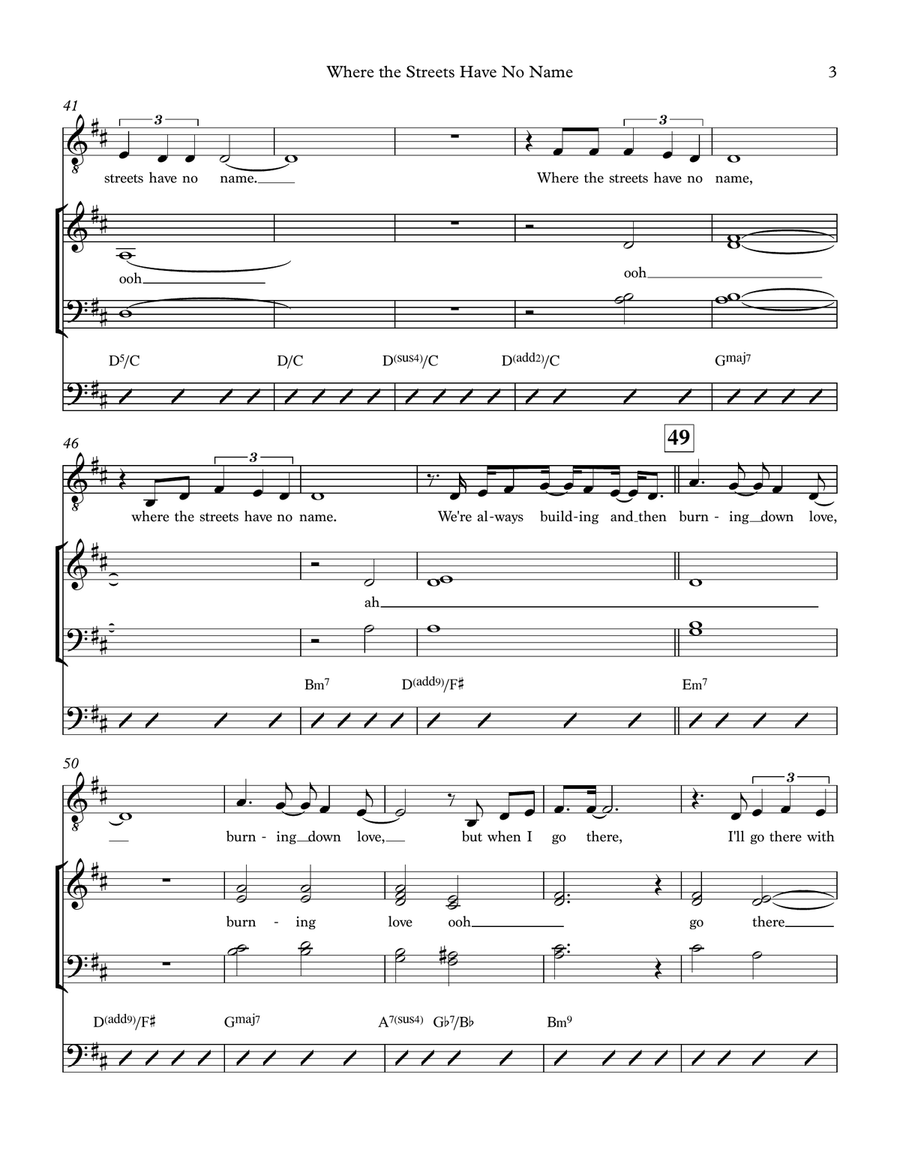 Where The Streets Have No Name 4-Part scores gallery preview page 3