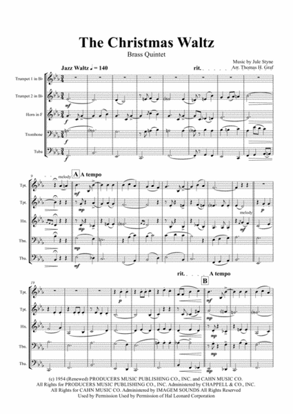 The Christmas Waltz by Jule Styne Brass Ensemble - Digital Sheet Music