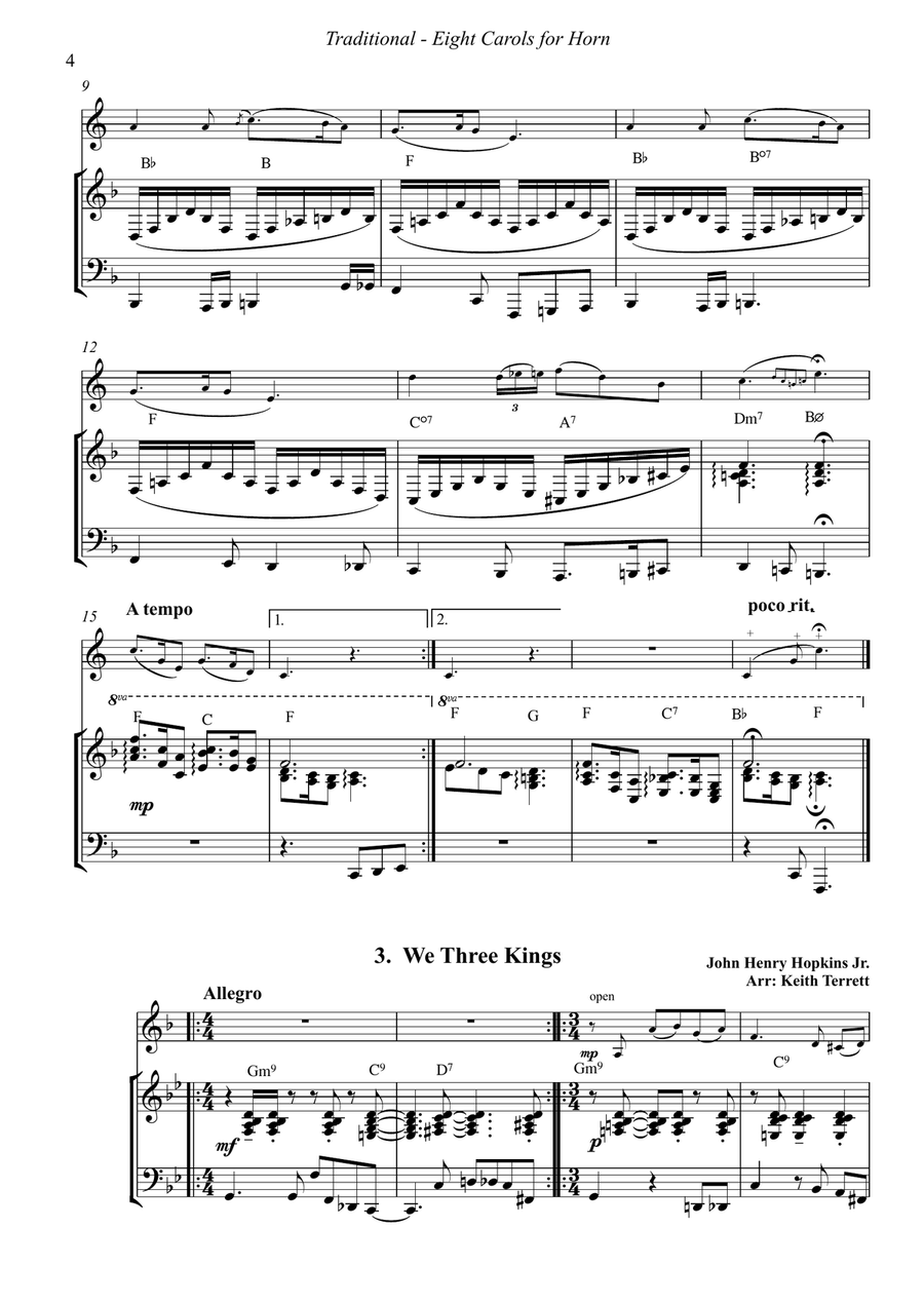 Eight Christmas Carols for French Horn and Piano Piano scores gallery preview page 3
