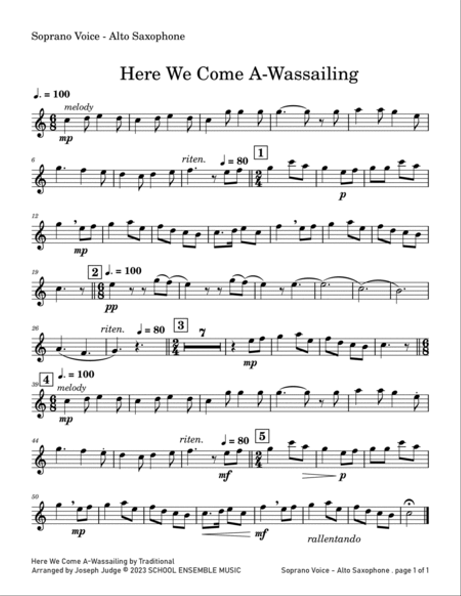 Here We Come A Wassailing for Saxophone Quartet in Schools Saxophone Quartet scores gallery preview page 5