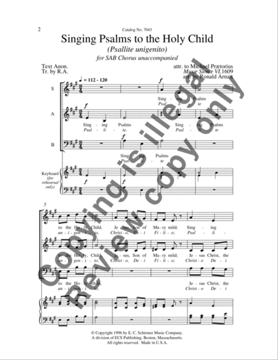 Singing Psalms to the Holy Child (Psallite unigenito) 3-Part scores gallery preview page 3