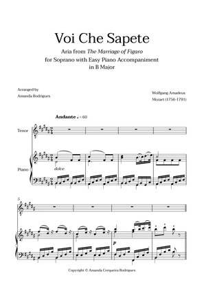 Voi Che Sapete from "The Marriage of Figaro" - Easy Tenor and Piano Aria Duet in B Major
