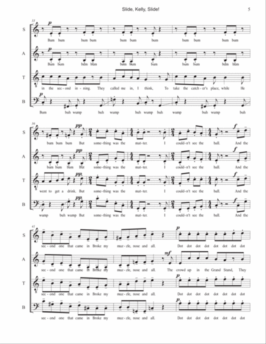 Baseball Songs: 3. Slide, Kelly, Slide 4-Part scores gallery preview page 5