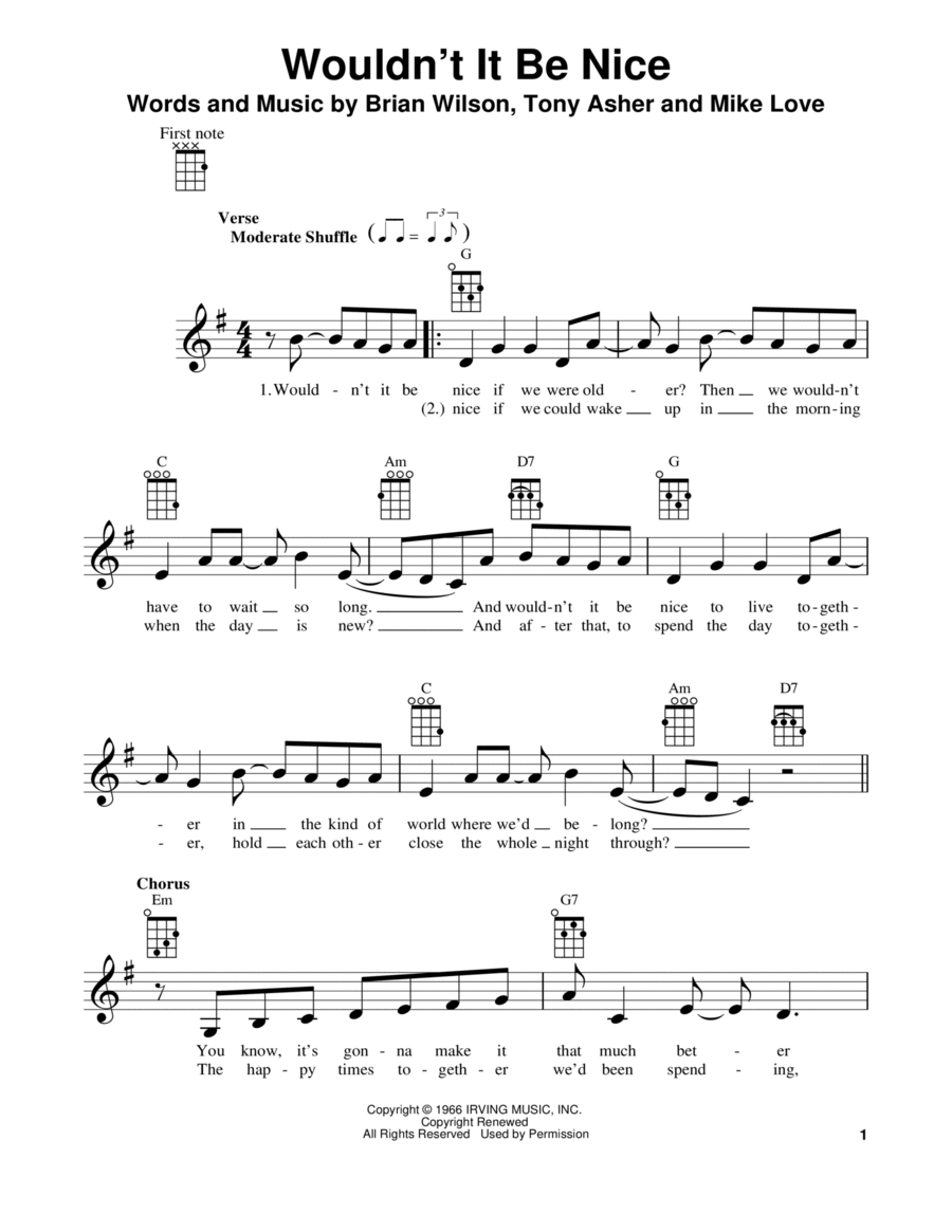 Wouldn't It Be Nice Ukulele scores gallery preview page 1